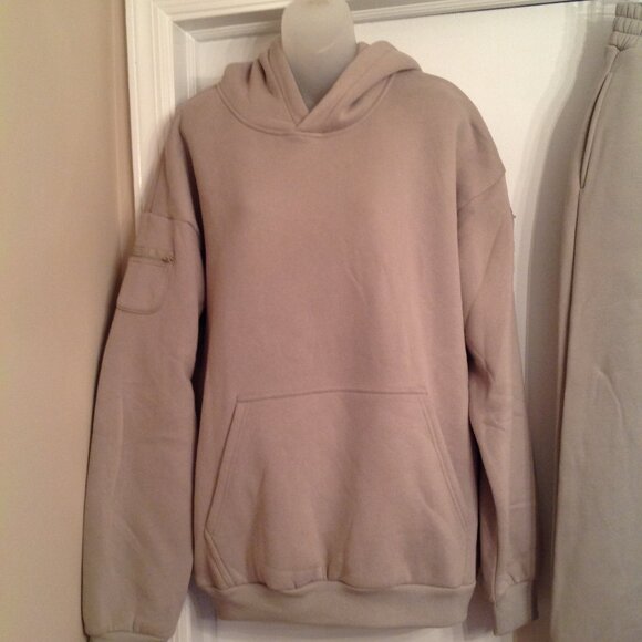 Comfrt Beige Hoodie Sweatshirt Jogger Sweatpants Pants w/ Sleeve Pockets L - Picture 2 of 12